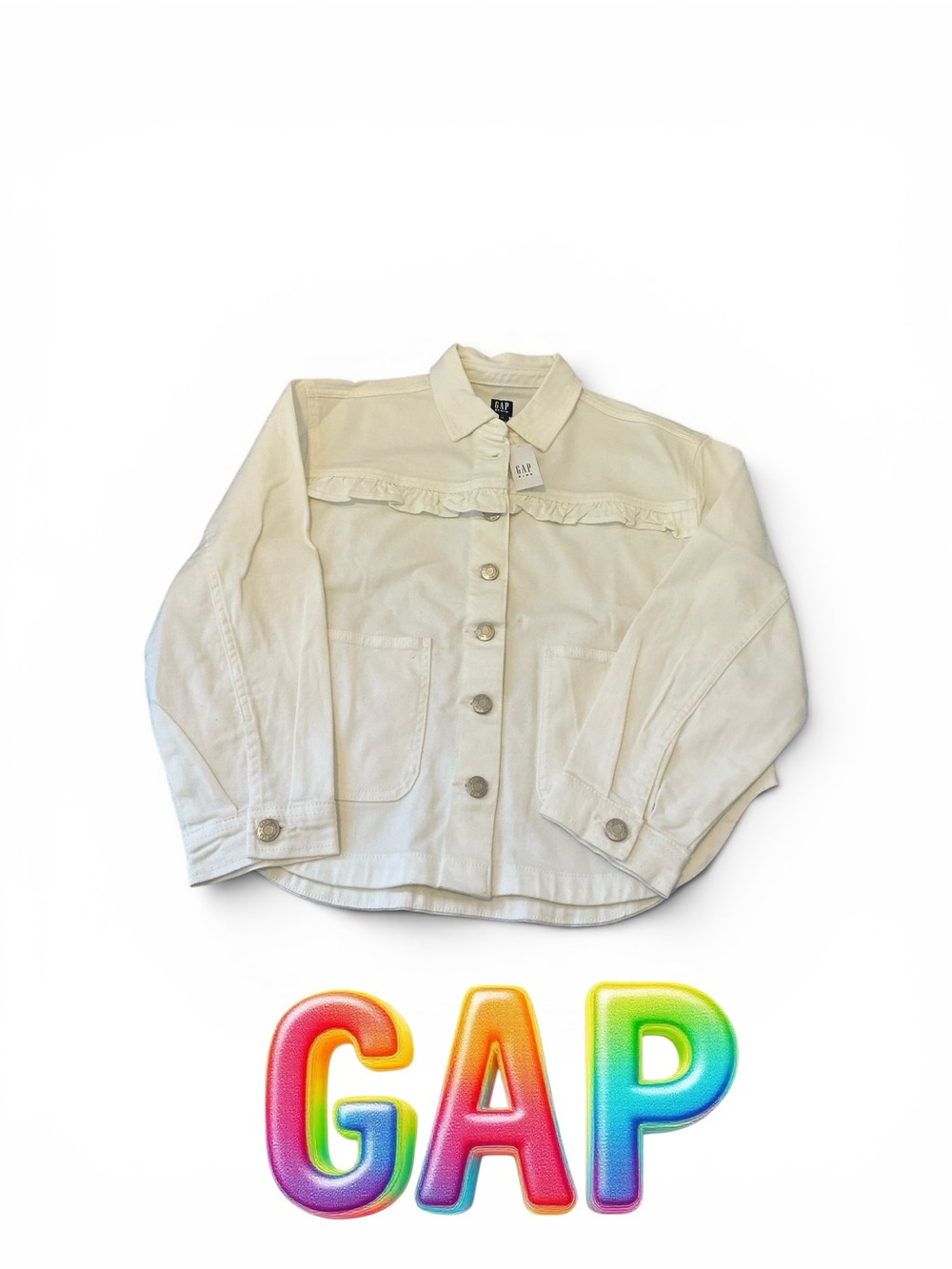 GAP Cream Ruffle-Trim Button-Front Jacket